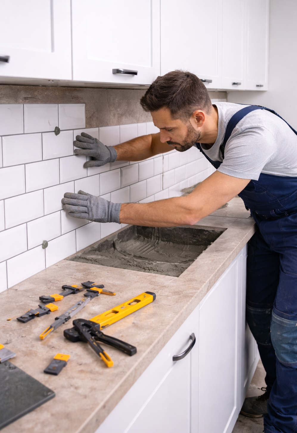 Укладка кухонного фартука керамической плиткой от 4000 ₽/м²